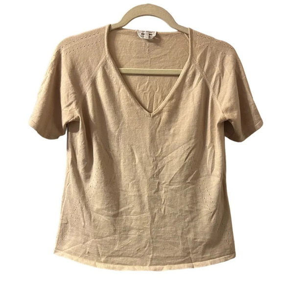 MAXMARA BEIGE SHORT SLEEVE V-NECK SWEATER - Picture 1 of 5
